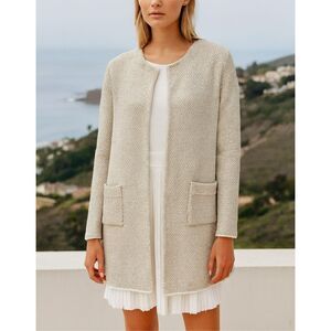 Elliatt Open Front Metallic Knit Cardigan Jacket Beige Silver Small
